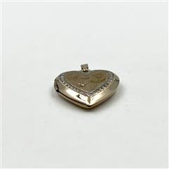 14k Two-Tone Gold Engraved Mom Rose Diamond Heart Locket Pendant